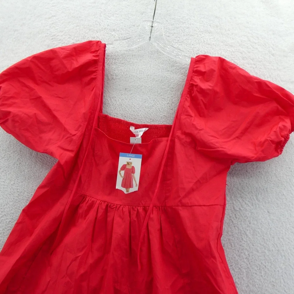 Draper James Dress Womens Large Hibiscus Red Puff Sleeve Cotton Mini Dress New - Picture 3 of 11